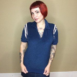 Vintage Blue Striped Terrycloth Top 70s